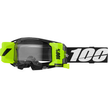 Bill's Exhausts 100% ARmatic Forecast Goggle with black frame, clear lens, and roll-off system for motorcycle riding.