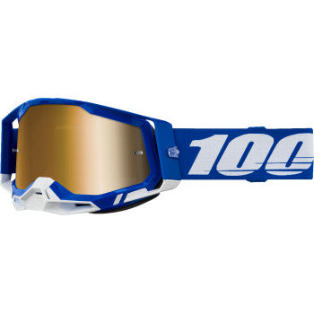 Racecraft 2 blue goggles with gold mirror lenses, designed for motocross by Bill's Exhausts.