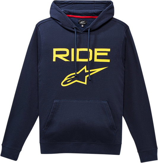 Alpinestars Ride 2.0 hoodie in navy and yellow, size XL, featuring the brand logo and sporty design.