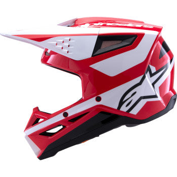 Alpinestars SM3 helmet in heat gloss red, white, and black with XS size, featuring a sleek aerodynamic design and ventilation.
