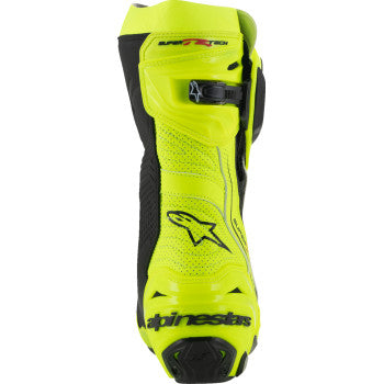 Alpinestars Supertech R Vented Motorcycle Boots in fluorescent yellow and black, US 9.5, EU 44, showing front view with vents
