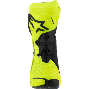 Alpinestars Supertech R Vented Boots in fluorescent yellow and black, US 9.5, showing the sporty design and ventilation features.