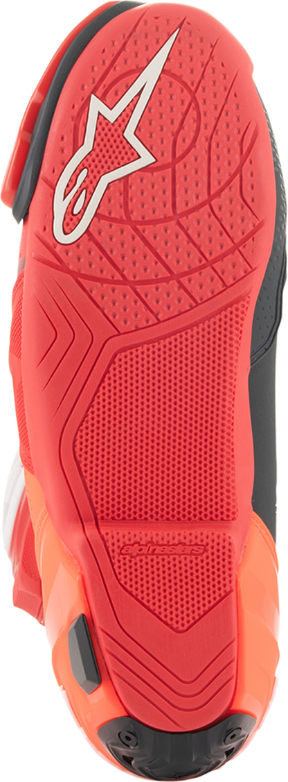 Alpinestars Supertech R Vented motorcycle boots in red, US 8 / EU 42, with protective design and vented panels.