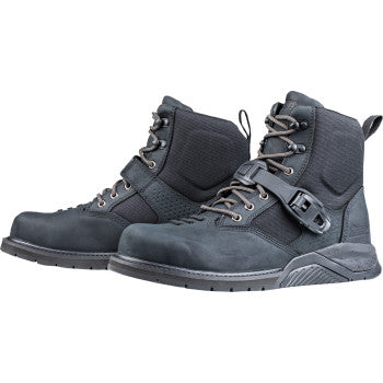 Black ICON Superduty6 safety toe boots in US size 8.5, durable work boots with reinforced safety features and sturdy black leather construction.