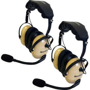 Bill's Exhausts NAVATLAS 2-seat beige intercom headset kit for motorcycle helmets, lightweight and comfortable.