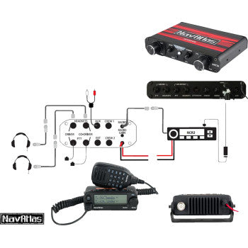 NAVATLAS 2-Seat Intercom/Headset Kit in black by Bill's Exhausts, designed for motorcycle communication and rider coordination.