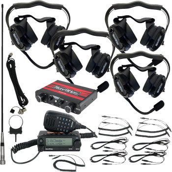 NAVATLAS Intercom, radio, and headset kit for 4-seat motorcycles in black, designed for clear communication during rides.