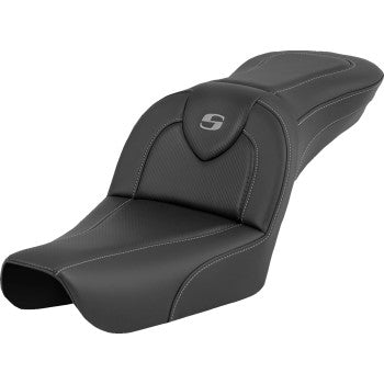 SADDLEMEN RoadSofa™ carbon fiber motorcycle seat for FXDWG '04-'05, no driver backrest, with sleek, textured finish.