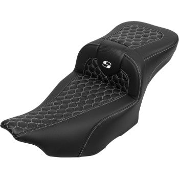 Bill's Exhausts SADDLEMEN Roadsofa Extended Reach Seat with backrest, honeycomb design, white stitching for FLTR/FLHX 2023-24 motorcycle