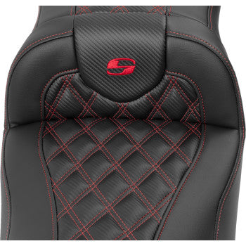 SADDLEMEN Roadsofa™ Extended Reach Seat for FLTR/FLHX 2023-2024, red lattice stitch, without backrest, motorcycle seat by Bill's Exhausts