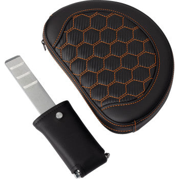 Bill's Exhausts Saddlemen RoadSofa™ seat in honeycomb orange stitch with backrest for FLH/FLT 2008-2023 motorcycle