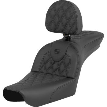 SADDLEMEN RoadSofa™ motorcycle seat with lattice stitch and driver backrest for FXDWG 2004-2005, by Bill's Exhausts