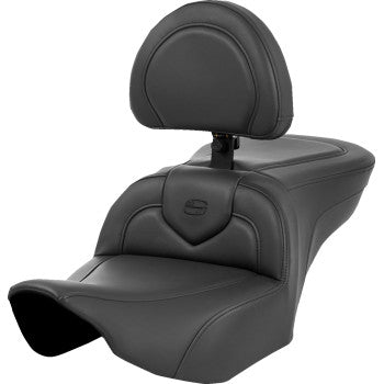 Bill's Exhausts SADDLEMEN Roadsofa seat with backrest, black stitching, designed for FL 2023-2024 motorcycles.