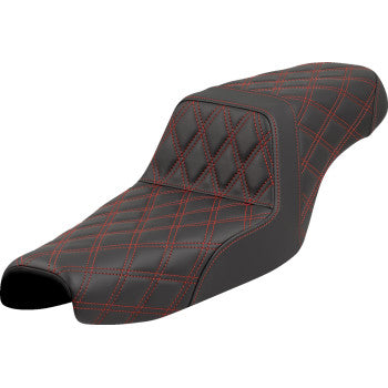 SADDLEMEN Step-Up Seat with lattice and red stitching, designed for XL motorcycles from 2004 to 2022, by Bill's Exhausts