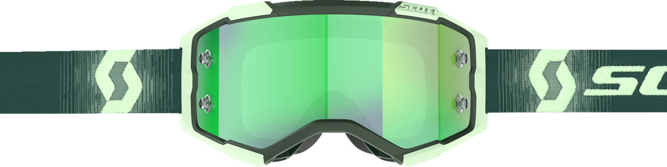 Scott Fury Goggle in dark green and mint with green chrome lens, designed for motocross and off-road riding.