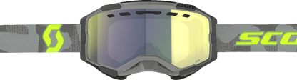 Scott Fury Snow Cross Goggle in light gray and neon yellow with enhancer yellow chrome lens for snow sports protection.