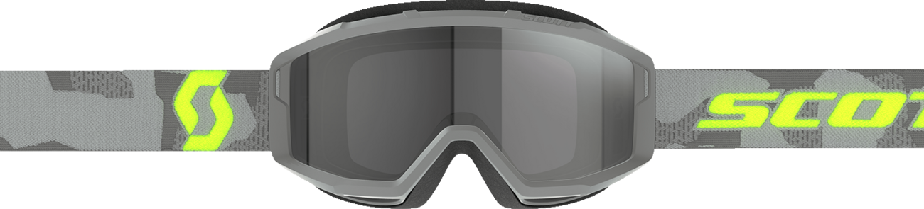 Scott Primal Sand Dust Goggle in light gray and neon yellow, with dark gray strap, designed for outdoor or sports use.