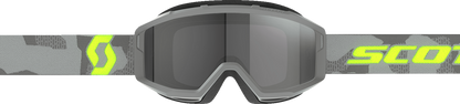 Scott Primal Sand Dust Goggle in light gray and neon yellow, with dark gray strap, designed for outdoor or sports use.