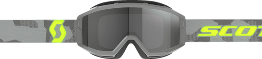 Scott Primal Sand Dust Goggle in light gray and neon yellow, with dark gray strap, designed for outdoor or sports use.
