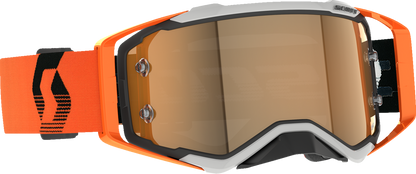 Scott Prospect Amplifier Goggle in gray and brown with gold chrome detail, featuring adjustable strap and clear lens.