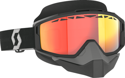 Scott Split OTG Snow Goggle with light-sensitive lenses in black, white, and red chrome for winter sports.