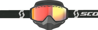 Scott Split OTG snow goggles with light-sensitive lenses, black and white frame with red chrome accents.