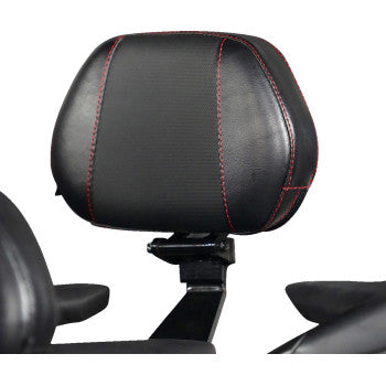 Black ballistic passenger backrest with red stitching for Ryker 2019-2023, designed by Bill's Exhausts.