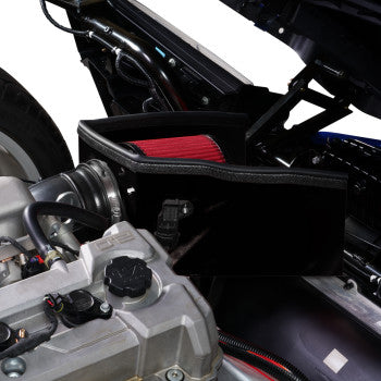Black Show Chrome cold air intake for Polaris Slingshot 2020-2024, designed for improved airflow and performance.