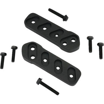 Black Show Chrome floorboard relocators for passenger side on Spyder, designed for easy installation and improved comfort.