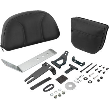 Black SHOW CHROME Grande Backrest for Can-Am F3 (2015-2022) by Bill's Exhausts, providing comfortable support for motorcycle rider.