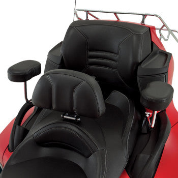 SHOW CHROME Grande Backrest in black for Can-Am Spyder RT 2010-2019, providing added comfort and support.