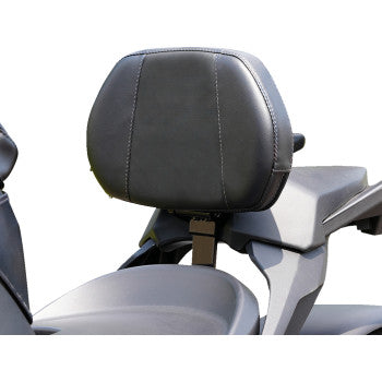 Bill's Exhausts SHOW Chrome Grande Driver Backrest with ballistic black stitch for Ryker 41-416GC, providing comfort and style.