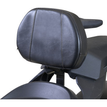 Show Chrome Grande Backrest for Ryker with black stitching, designed for driver comfort, compatible with model 41-416G.