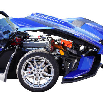 Adjustable Show Chrome hood rod for Polaris Slingshot by Bill's Exhausts, chrome finish, enhances hood appearance and functionality.