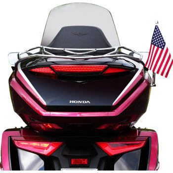 Bill's Exhausts chrome LED trunk light with red lens for Honda GL1800 motorcycle, black housing, model 52-970RBK