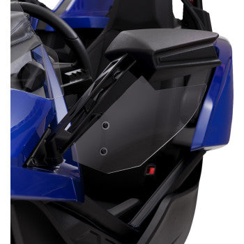 Polaris Slingshot wind deflector in chrome by Bill's Exhausts, designed to reduce wind noise and turbulence for the vehicle.