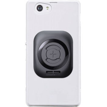 SP CONNECT Mini SPC+ mount with adhesive backing for device attachment, compatible with various smartphones and accessories.