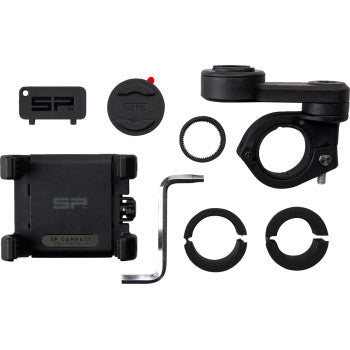 SP CONNECT Phone Holder Kit SPC+ LT universal clamp attached to a vehicle for secure phone mounting.