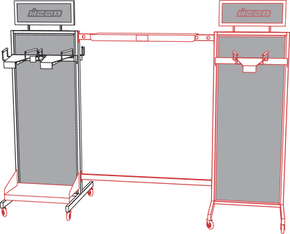 Icon 2-way display rack from Bill's Exhausts showing a versatile metal display stand with multiple hooks for product display.