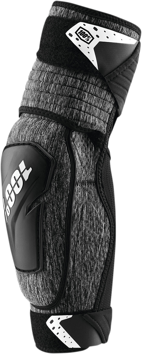 Bill's Exhausts 100% Fortis Elbow Guards in gray and black, size L/XL, designed for protection during riding or sport activities.