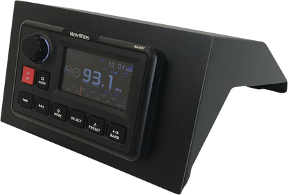 Bill's Exhausts NAVATLAS AM/FM Weather Band Radio engine with Bluetooth NA30C, showing the radio unit mounted on the engine.