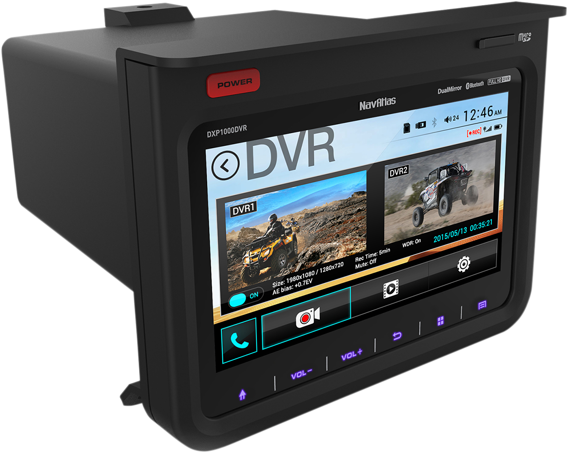 NAVATLAS Command Center 7-inch engine display for Polaris DXP1000DVR, mounted on a Polaris DXP1000DVR engine.