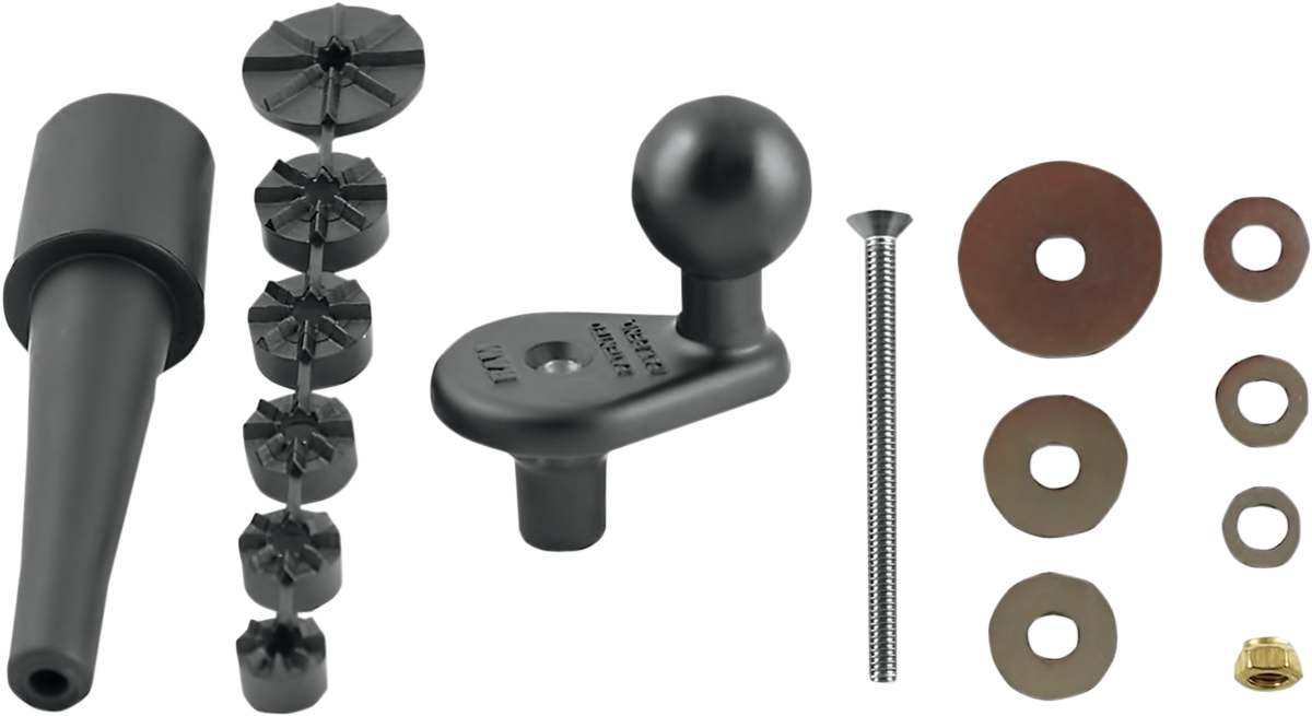 Bill's Exhausts RAM MOUNTS Ball Mount for engine fork stem base, sturdy black metal construction with mounting hardware.