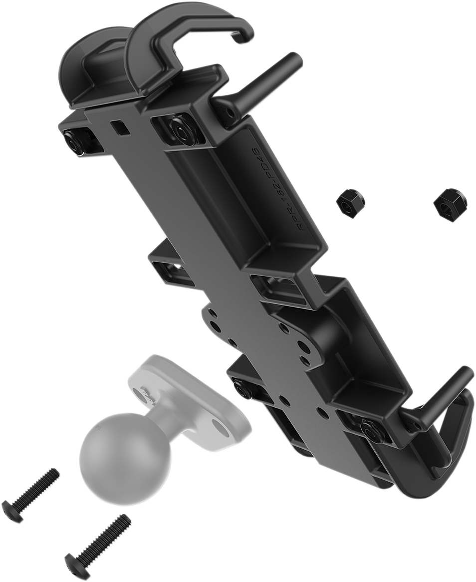 RAM MOUNTS Phone Holder XL Quick Grip ball mount for engines, designed by Bill's Exhausts, with adjustable grip for smartphones.
