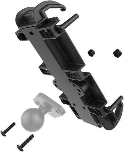 RAM MOUNTS Phone Holder XL Quick Grip ball mount for engines, designed by Bill's Exhausts, with adjustable grip for smartphones.