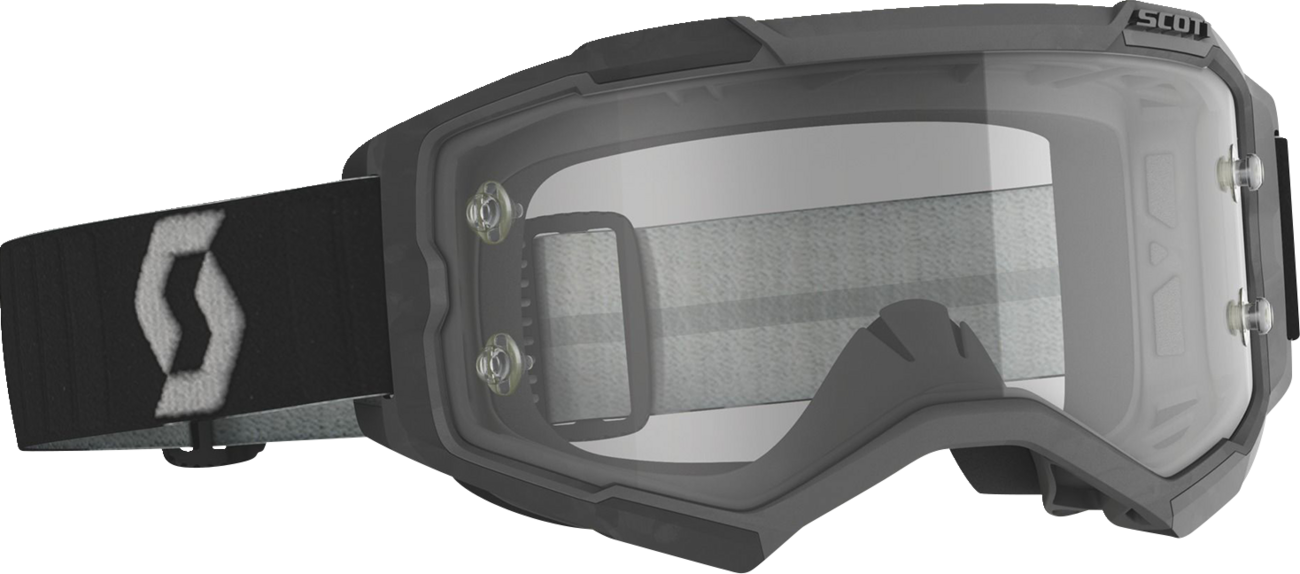 Scott Fury Goggle in black and gray with clear lenses, designed for engine protection and visibility.