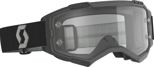 Scott Fury Goggle in black and gray with clear lenses, designed for engine protection and visibility.