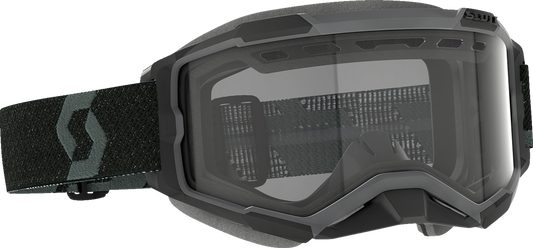 Scott Fury snow goggles in black with clear lenses, designed for winter sports and outdoor activities.