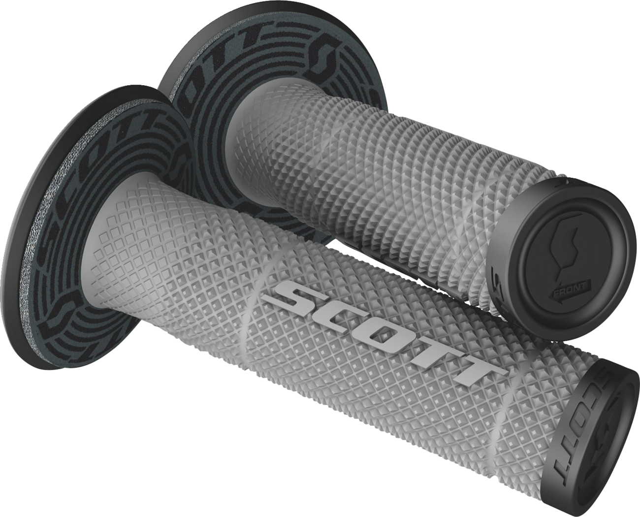 Gray and black Scott SX II grips for engine control, designed for durability and comfort, by Bill's Exhausts.