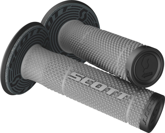 Gray and black Scott SX II grips for engine control, designed for durability and comfort, by Bill's Exhausts.